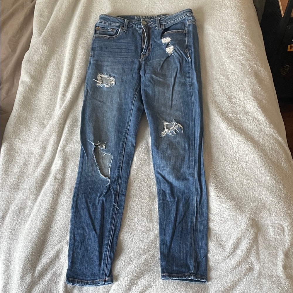 Aeropostale Women's Distressed Skinny Jeans - Blue Wash